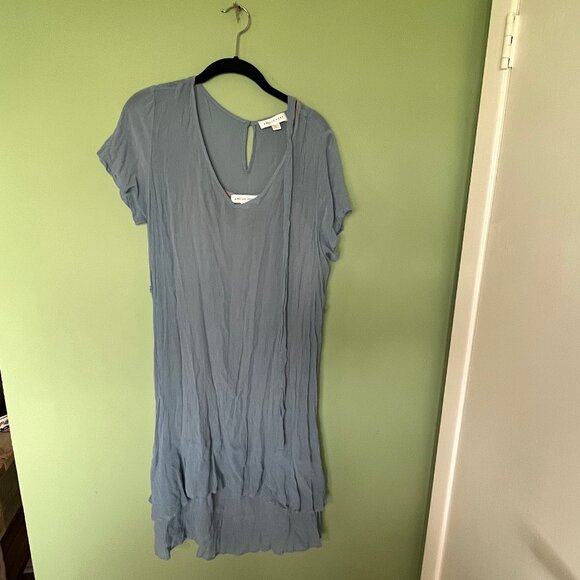 Amour Vert Blue Crinkle Belted Double Lined Slip Dress Size Large L - Picture 4 of 8